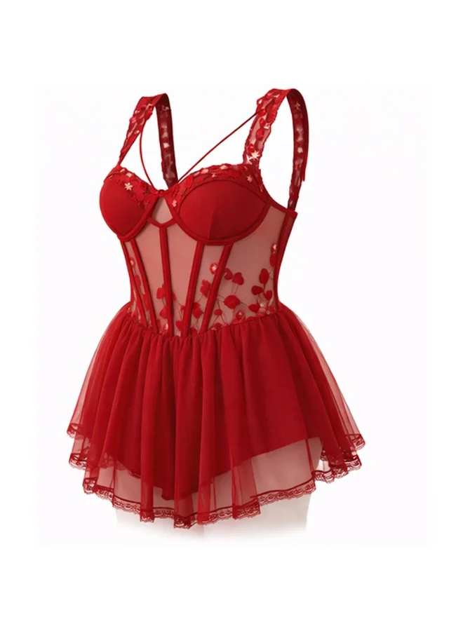 كابريشوس قميص نوم نسائي شفاف بتطريز زهري – فستان نوم شبكي بأحزمة قابلة للتعديل مع حواف دانتيل